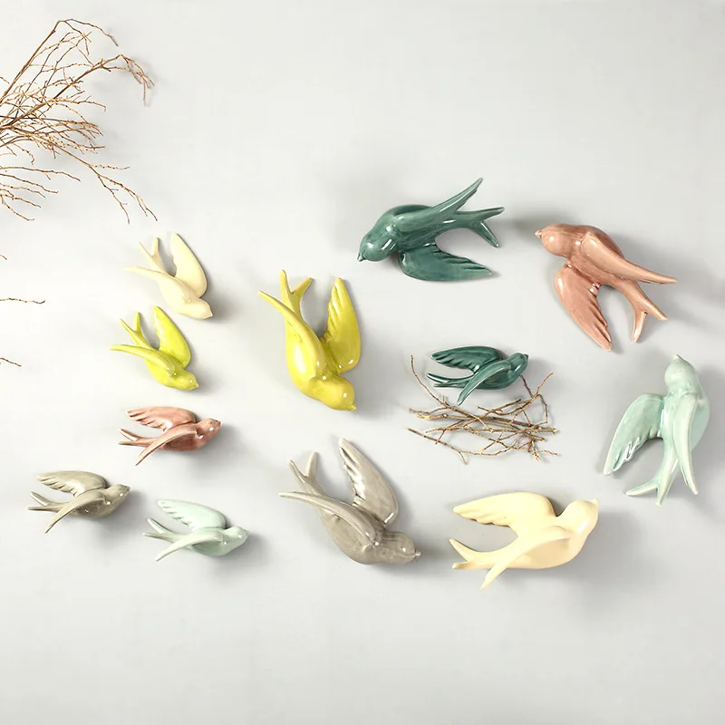 Ceramicwallwall-mounted Bird Simulation Animal Ornaments Flying Bird Background Wall Hanging Room Decoration Accessories