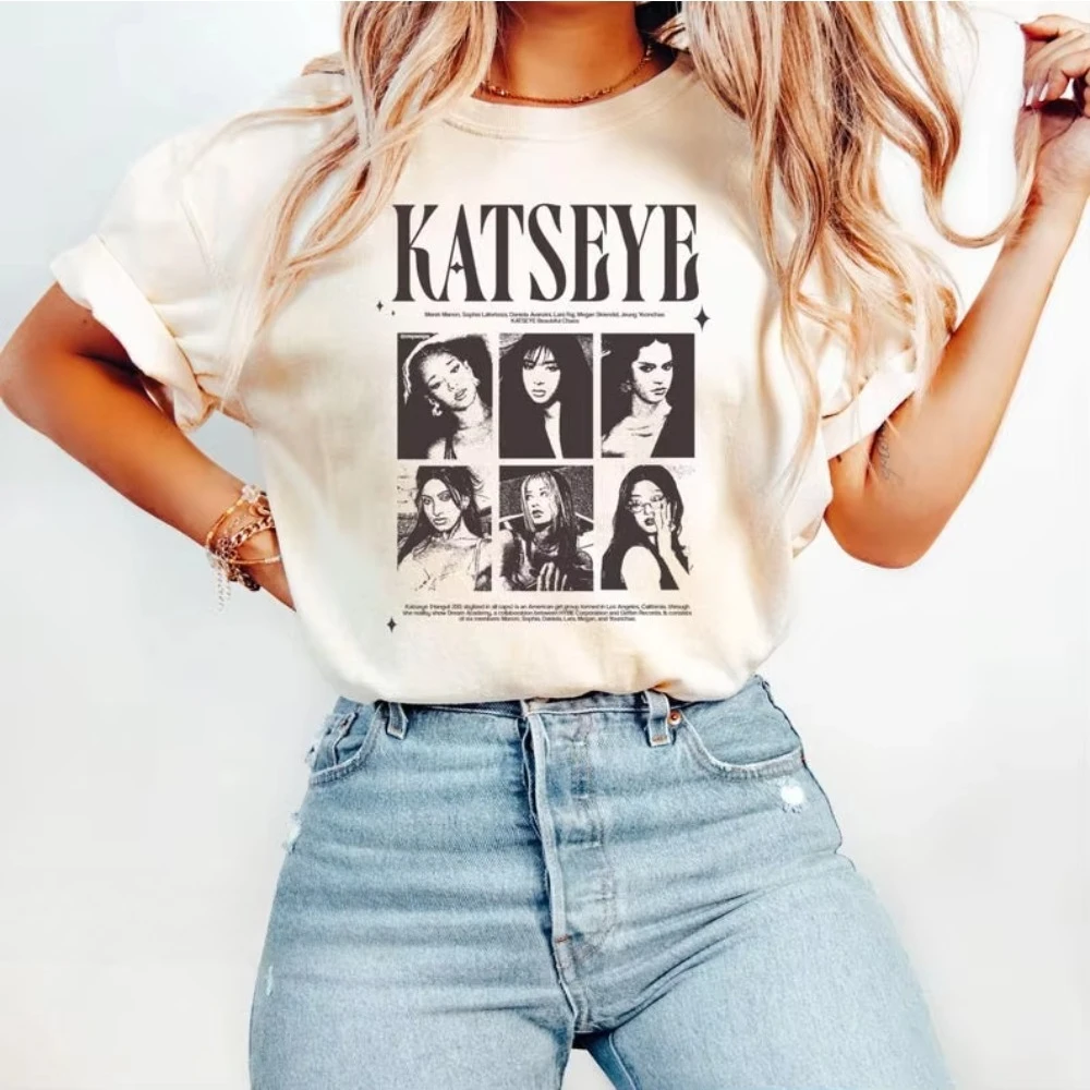 

Katseye Gnarly Eyekon Kpop Vintage Graphic Print T-shirt 2025 New Fashion Casual Cotton Streetwear Oversized Men Women's T-shirt