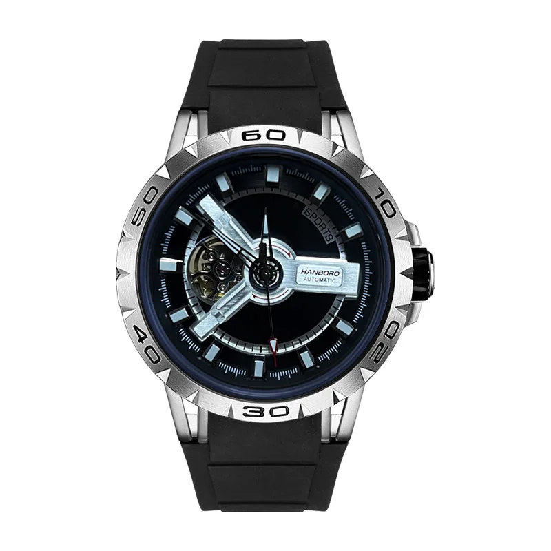 HANBORO Men's Fully Automatic Mechanical Watch Trend Men's Watch Luminous Waterproof Mechanical Watch Rubber Strap