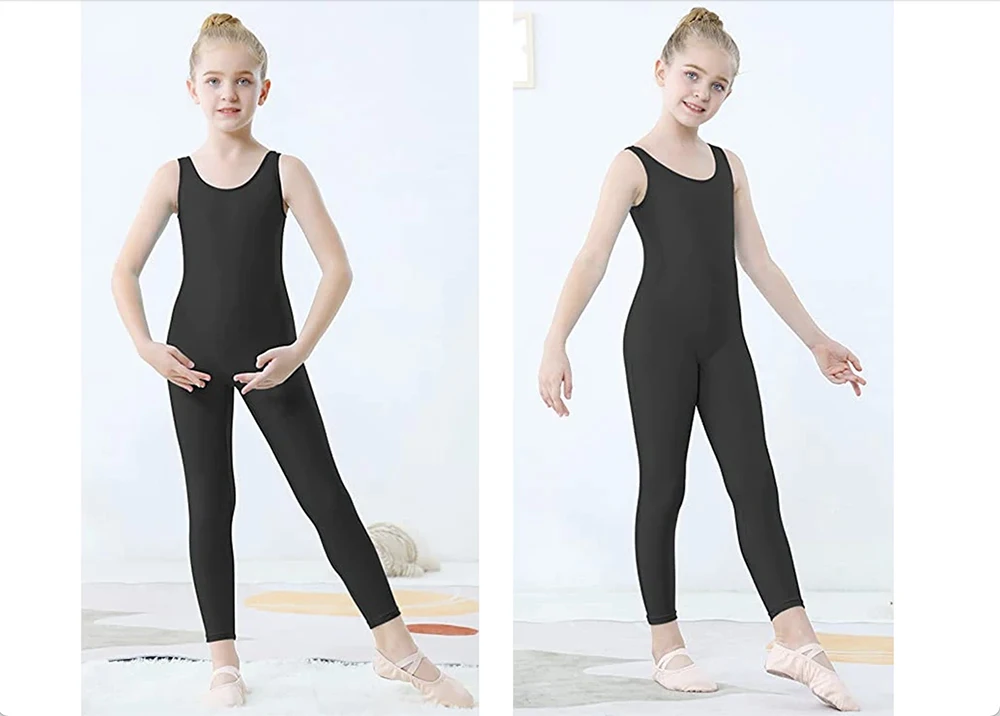 Niños Niñas Spandex tanque Unitard traje de cuerpo completo sin mangas Ballet danza mono de una pieza mono de gimnasia traje de baile