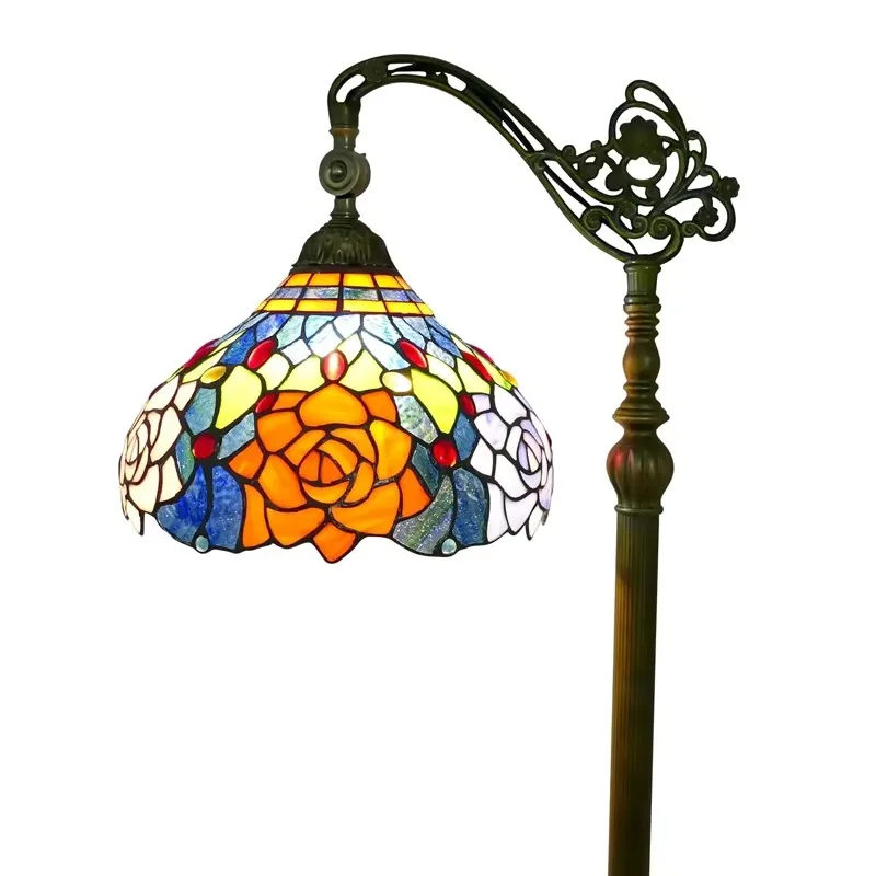 

Modern style arched gooseneck, floor lamp, adjustable iron body corner, reading light with color, glass rose three-color lamp