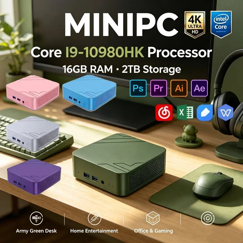 High‑Performance Colorful Mini PC Intel I9‑10980HK Win11,16GB 2TB SSD WiFi6 BT5.2 4K UHD for Gaming Office Work & Video Creation