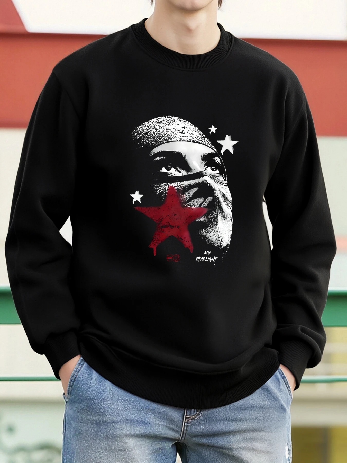 Look At The Stars In The Sky Print Herren-Sweatshirt, weich, lässig, modisch, Tops, Fleece, Übergröße, Streetwear, Herbst, warme Kleidung