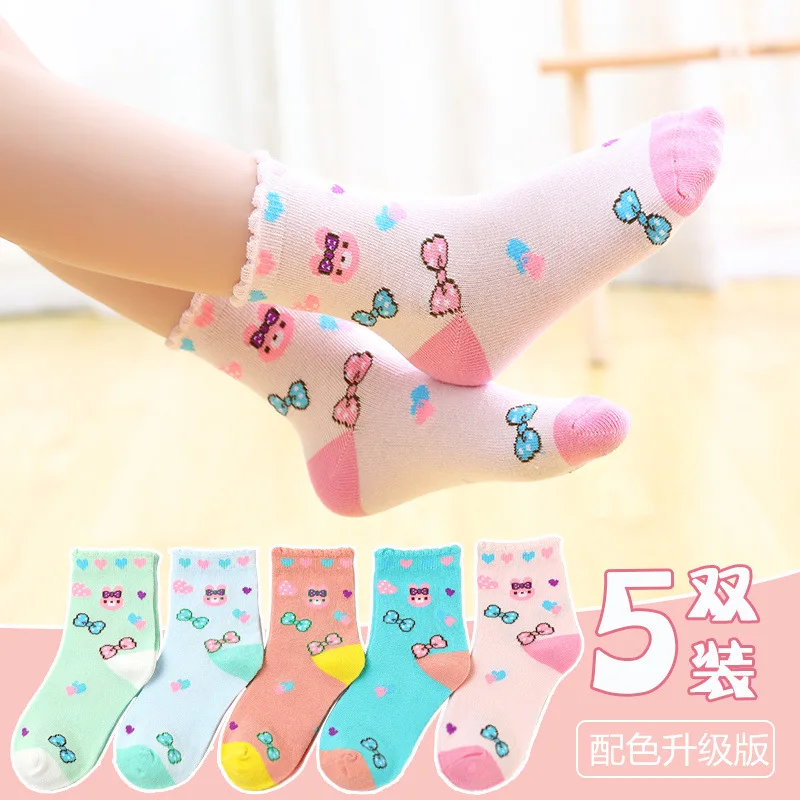 5pairs/lot 2024 New Spring Girls Socks Cotton Socks Fashion Children Knit Socks