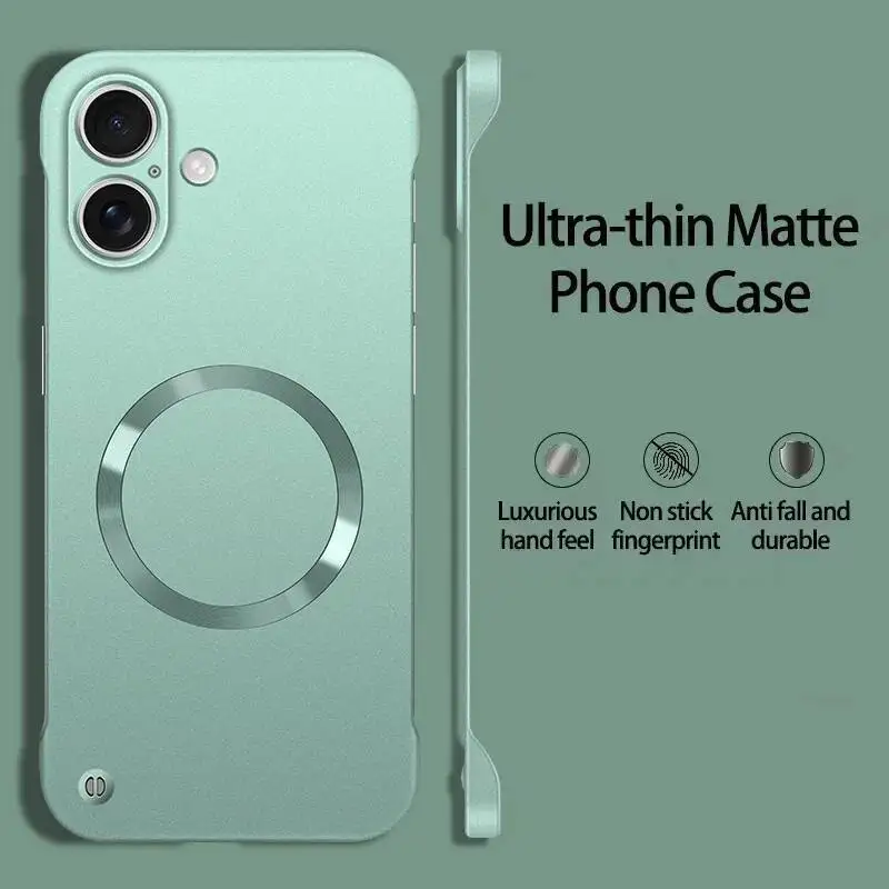 For Magsafe Bezel-less Phone Case For IPhone 17 Air 16 15 14 13 12 Pro Max Plus Ultra Thin Frameless Hard PC Magnetic Cover