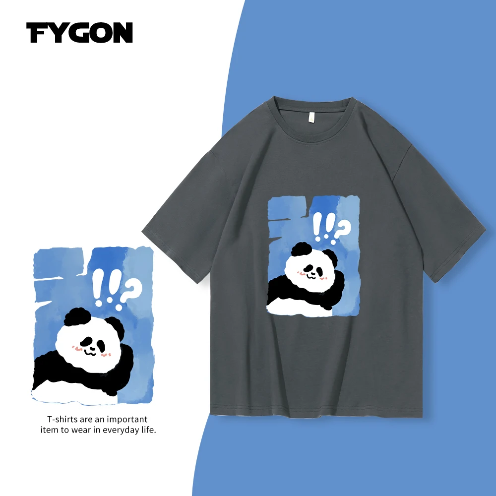 

Fygon Question Mark Panda T-shirt Men's cotton T-shirt Summer short sleeve Panda Graphic T-shirt cartoon Casual T-shirt