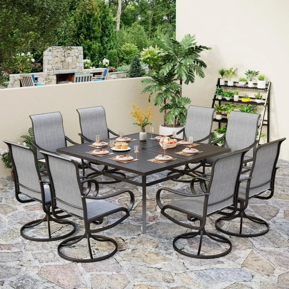 

9 Piece Outdoor Patio Dining Set, Dinings Table and 8 Outdoor Swivel Dinings Chairs, Patio Table and Chair Furniture Dining Sey