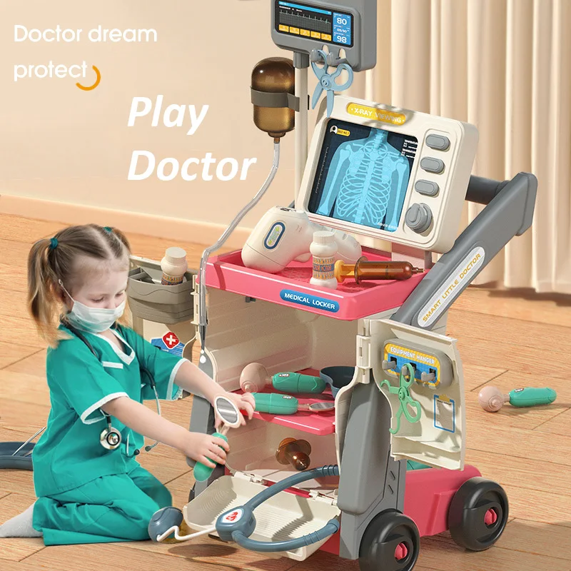 

Kids Luxury Simulation Medical Table Set Medical Trolley Puzzle Early Education Doctors And Nurses Injection Play House Toy Gift