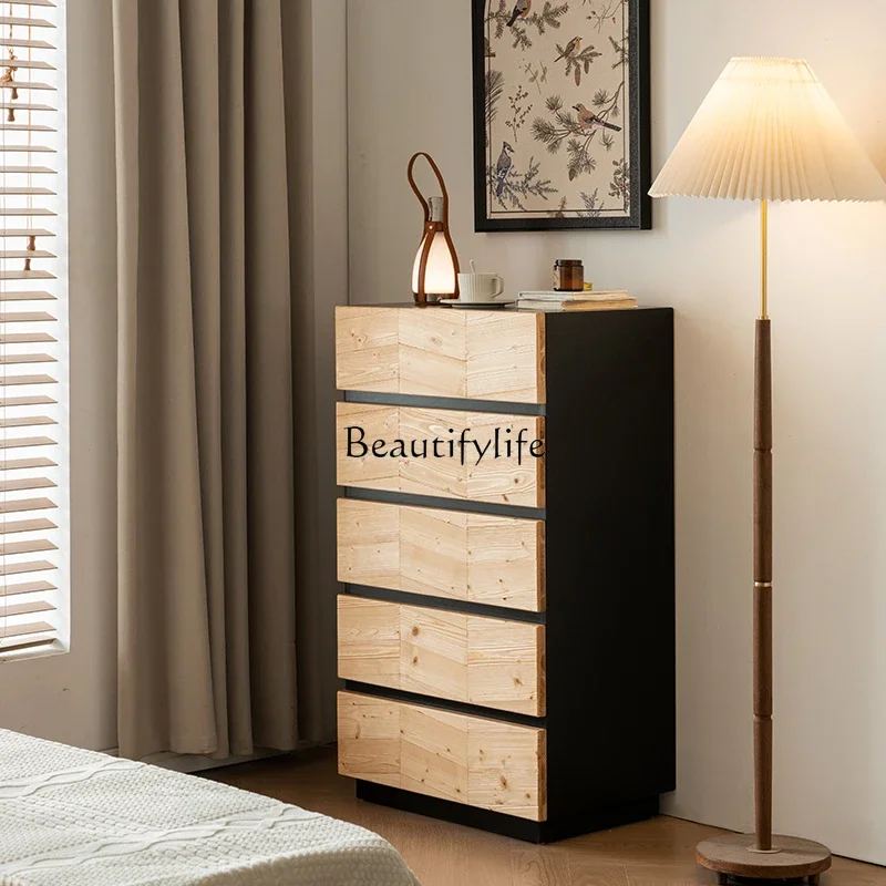 

yj39 French retro solid wood chest, living room, sofa side storage locker