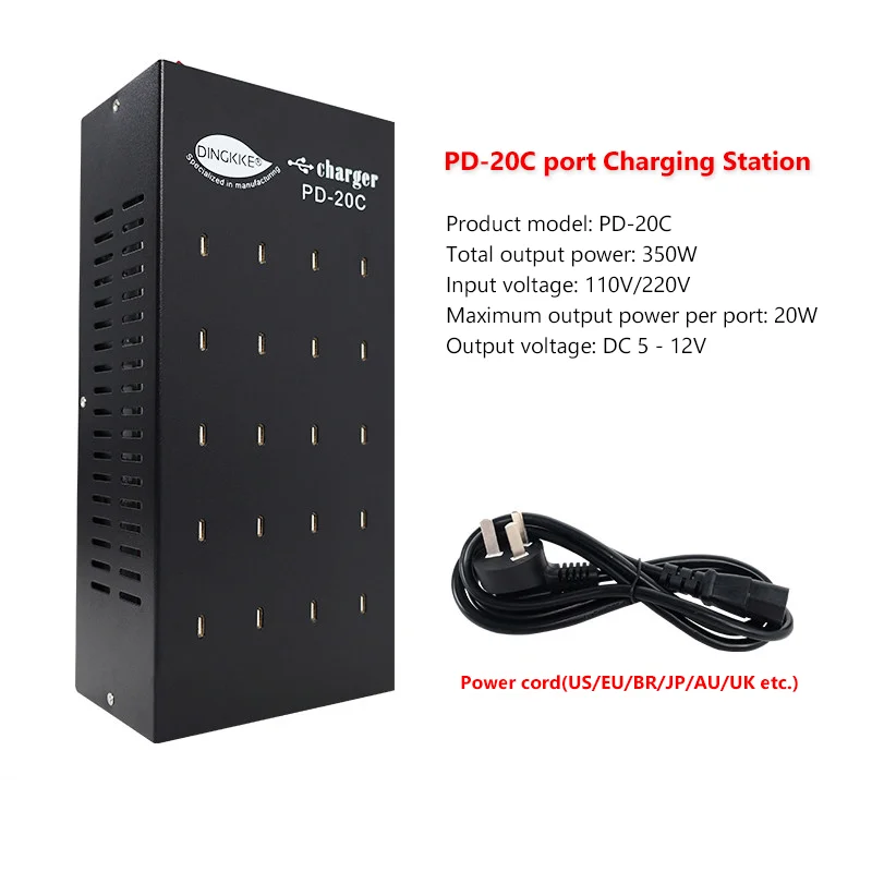 20 Port USB Type-C Charger Station 100V-240V EU US KR UK Plug Desktop For Multiple Devices iPhone 17 Xiaomi Phone Farm