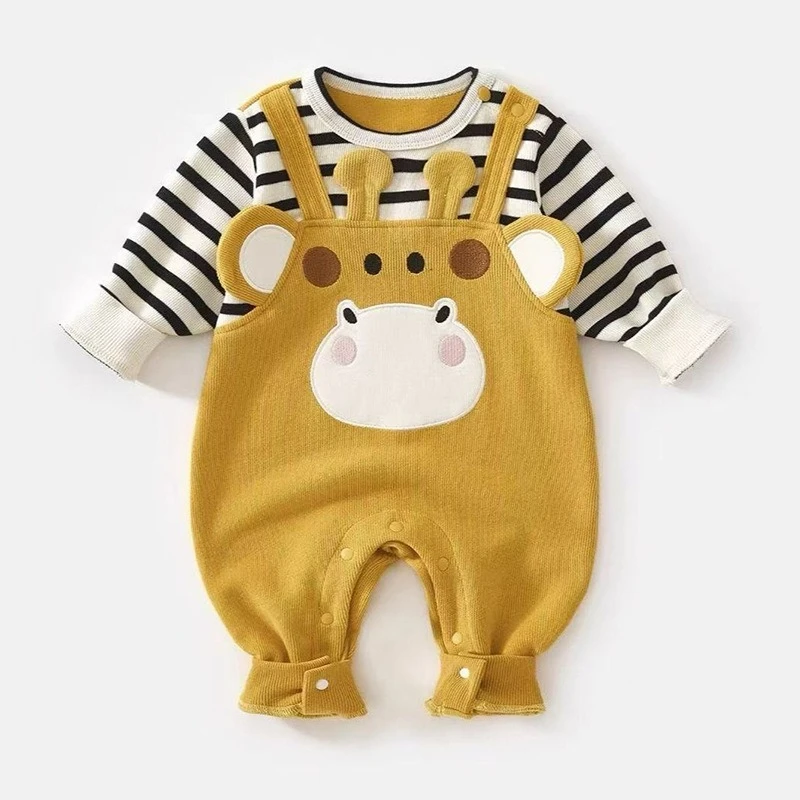 Newborn Baby Jumpsuit Clothing for Autumn Boys Girls Cute Animal Print Romper Soft Comfortable Patchwork Jumpsuit Outerwear