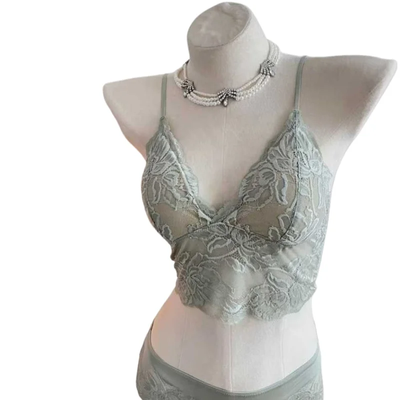 MOYISU Adjustable Halter Bralette Top | Lace Back Summer Crop Top with Removable Pads | Layering | Sexy Wire-Free Bra for Women