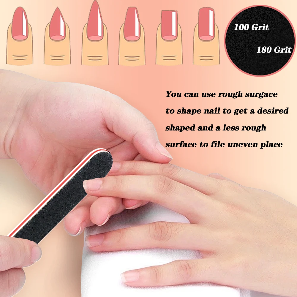 Kit de limas de uñas rosas, juego profesional de lima de pedicura de uñas negra y lijado, herramienta de manicura, 2/4/6/8 Uds.