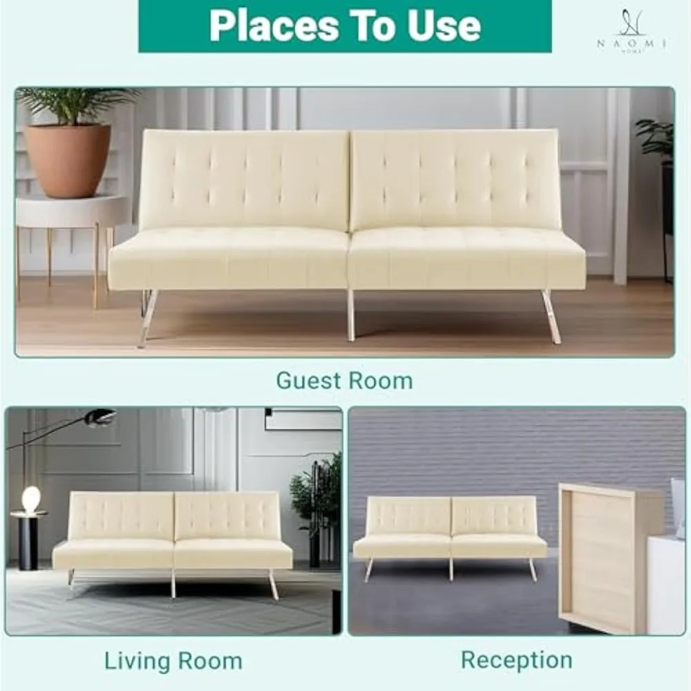 معنقدة سبليت الظهر فوتون للتحويل أريكة سرير فوتون الأرائك لغرفة المعيشة فو الجلود الأريكة السرير مع الكروم الساقين للطي Recl #4