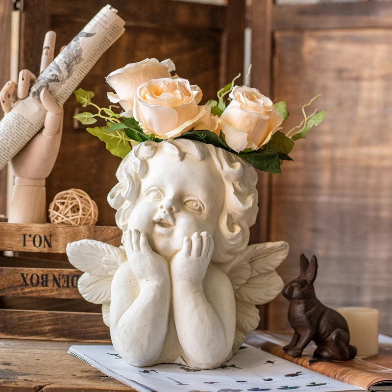 Hands Pray Angel Flowerpot Silicone Mold Wings Angel Vase Cement Silicone Mold Pen Holder Gypsum Mold Handicraft Home Decoration