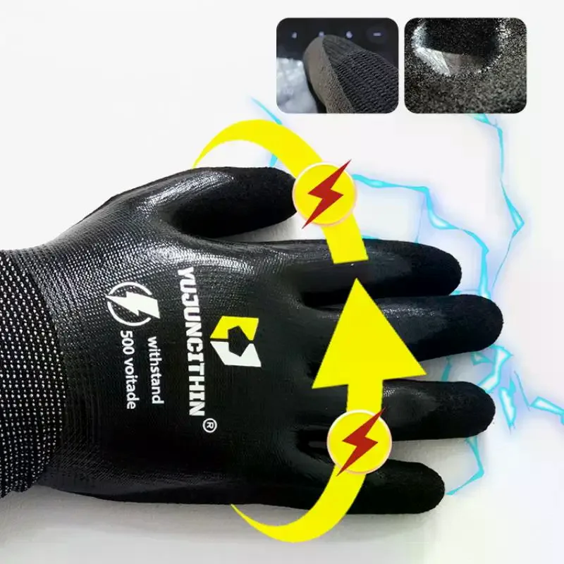 Ultra-Thin, 400/500V Anti-Electric Shock Safety Gloves: 1 Pair Nitrile Insulated Electrician Work Gloves