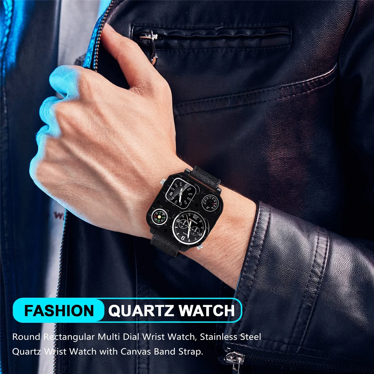 SHIWEIBAO Men Dual Time Zone Quartz Wrist Watch with Compass