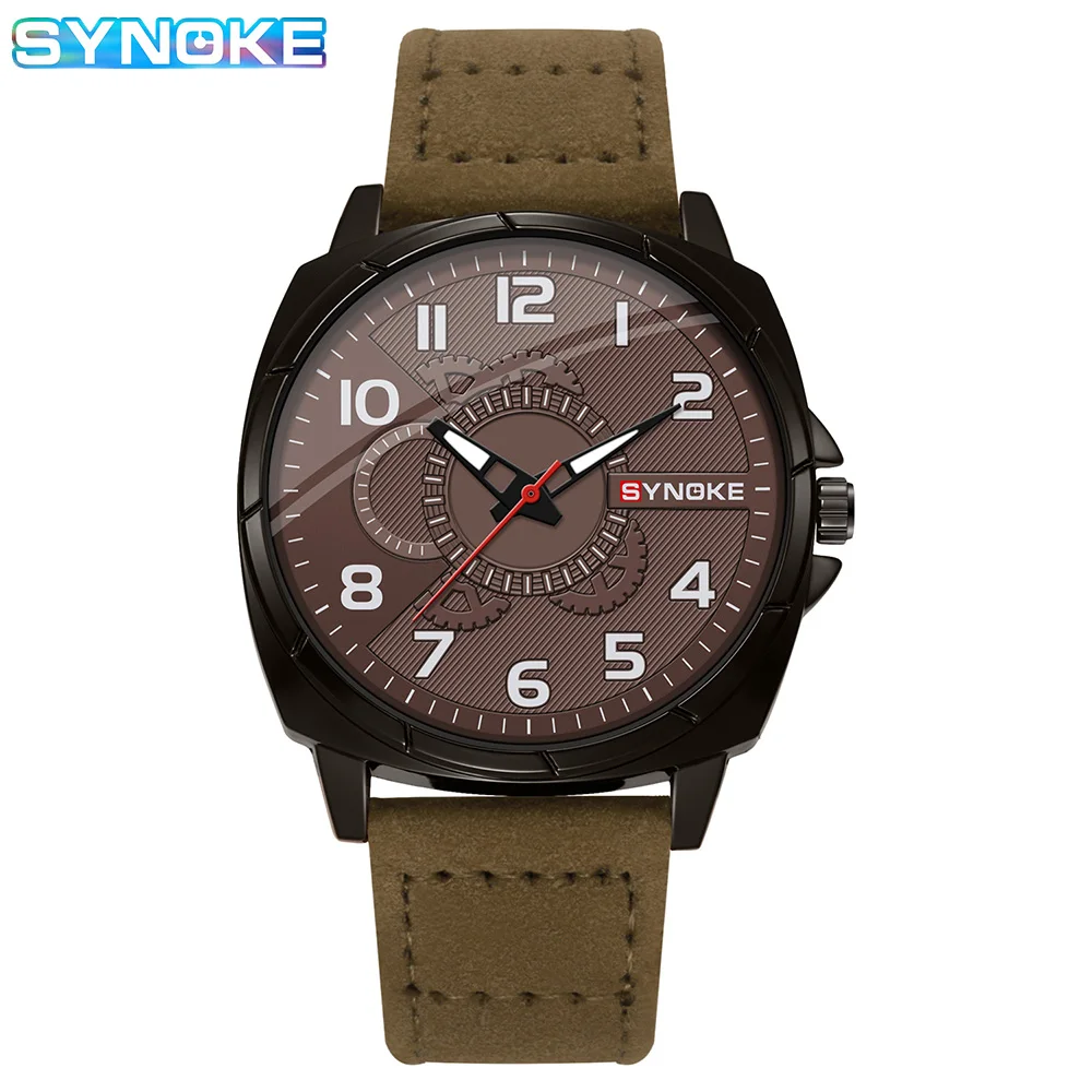 SYNOKE Popular Male Quartz Wristwatch Military Sports Shockproof Leather Retro Watch Men Fashion Casual Clock Relogio Masculino