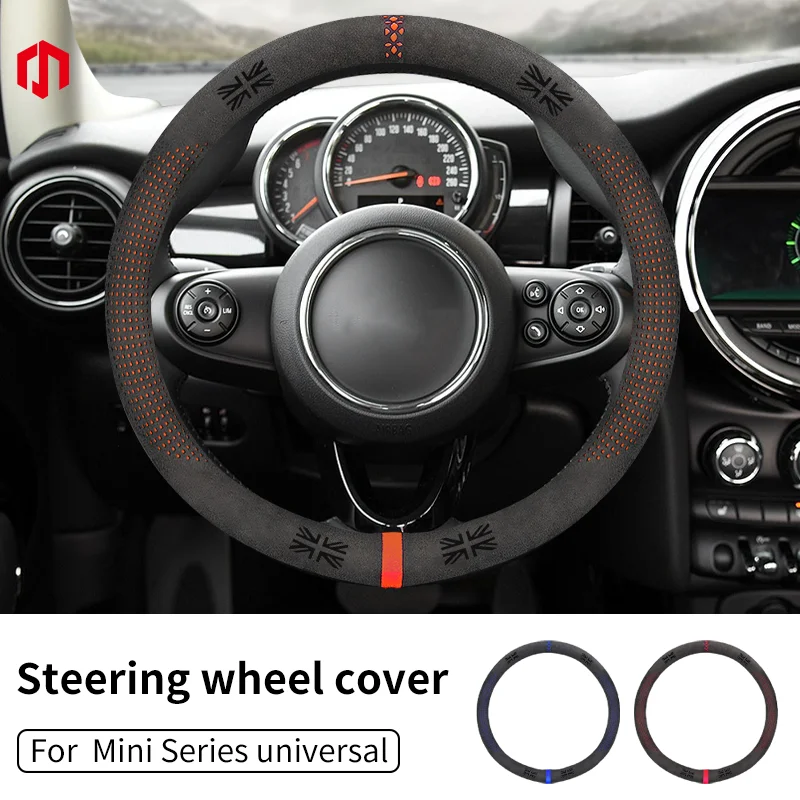 

Suede Car Logo Steering Wheel Cover For Mini Cooper S F56 F55 F54 F60 R56 R55 R60 R61 Countryman Car Handle Cover Accessories