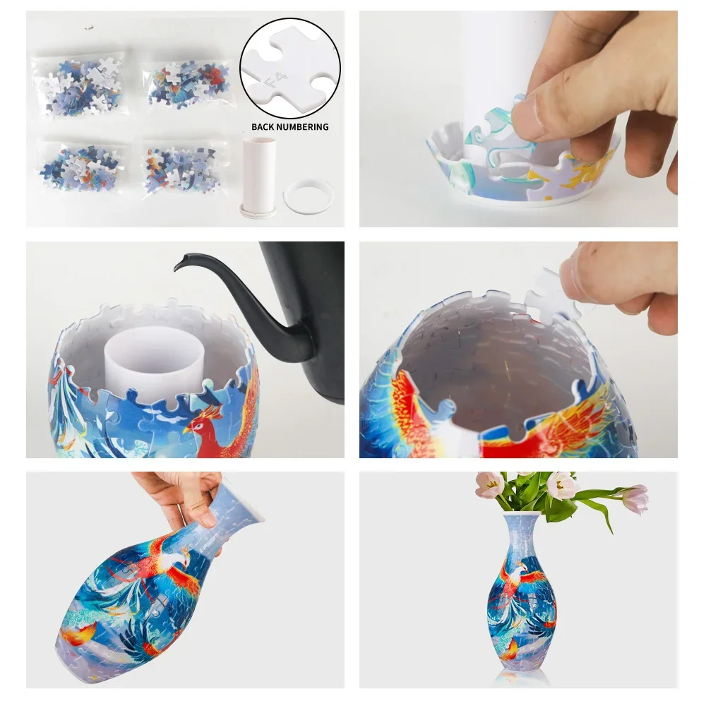 160PCS 3D Flower Vase Puzzle DIY Chinese Vase for Bouquet Flower Handmade Three-dimensional Vase Puzzles Home Decor Adults Gifts