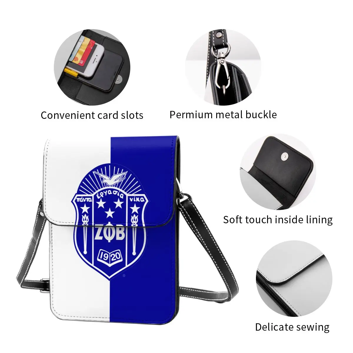 Zeta Phi Beta ZPB Sorority Crossbody Wallet Cell Phone Bag Shoulder Bag Cell Phone Purse Adjustable Strap