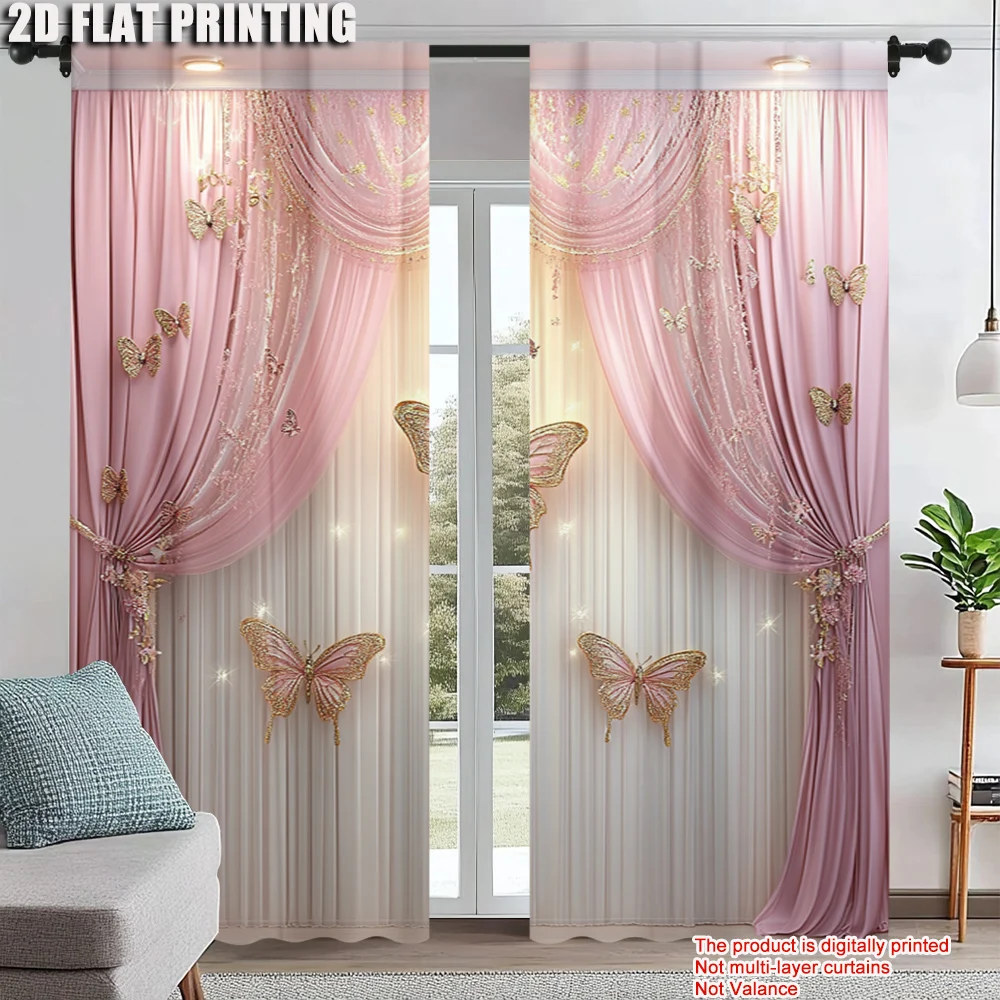 

2Pcs Decorative Art Style Window Curtains Elegant Drapes Suitable For Living Room Bedroom Kitchen Bathroom Home Decoration Pink
