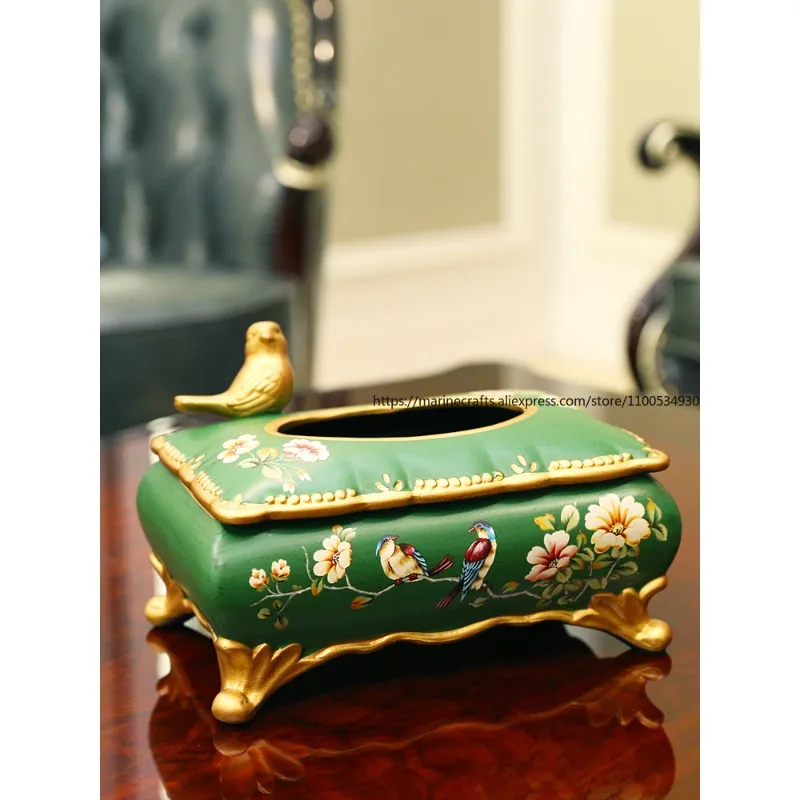 

American Retro Living Room Tissue Box Ornament Creative Home Coffee Table Ceramic Paper Box European Dining Table Paper Box