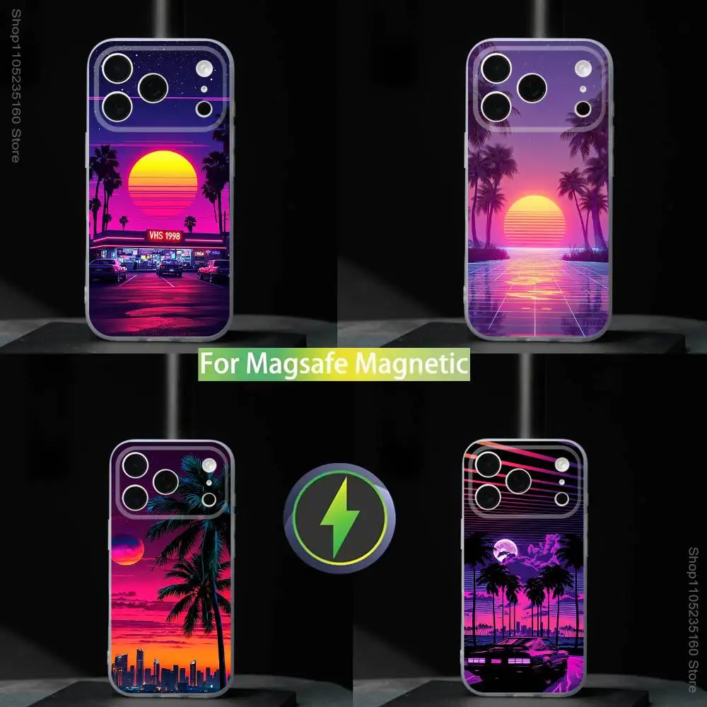 

80S Vaporwave Retro Synthwave Phone Case For iPhone 17,16,15,14,13,12,11,Pro,Max,Plus,Mini,SE4,E Magnetic For Magsafe Wireless