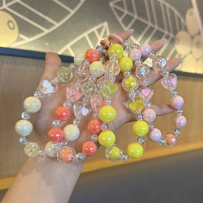 Korean Phone Strap Charm Chain Heart Beads Cellphone Lanyard Keychain Woman Girl Bag Camera Pendant For Case
