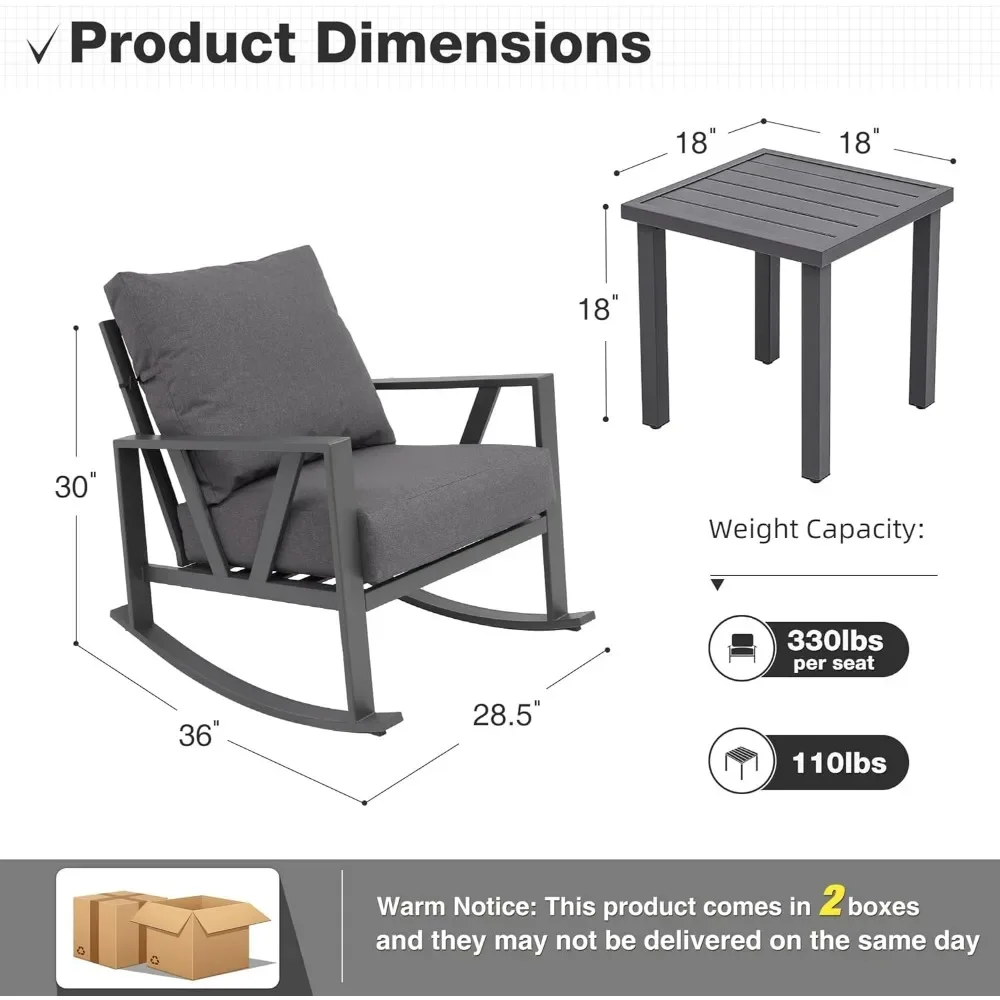 Patio Outdoor Rocking Chairs Set of 2 with Coffee Table, 3 Piece Metal Outdoor Patio Furniture Set,  Bistro Conversation Set