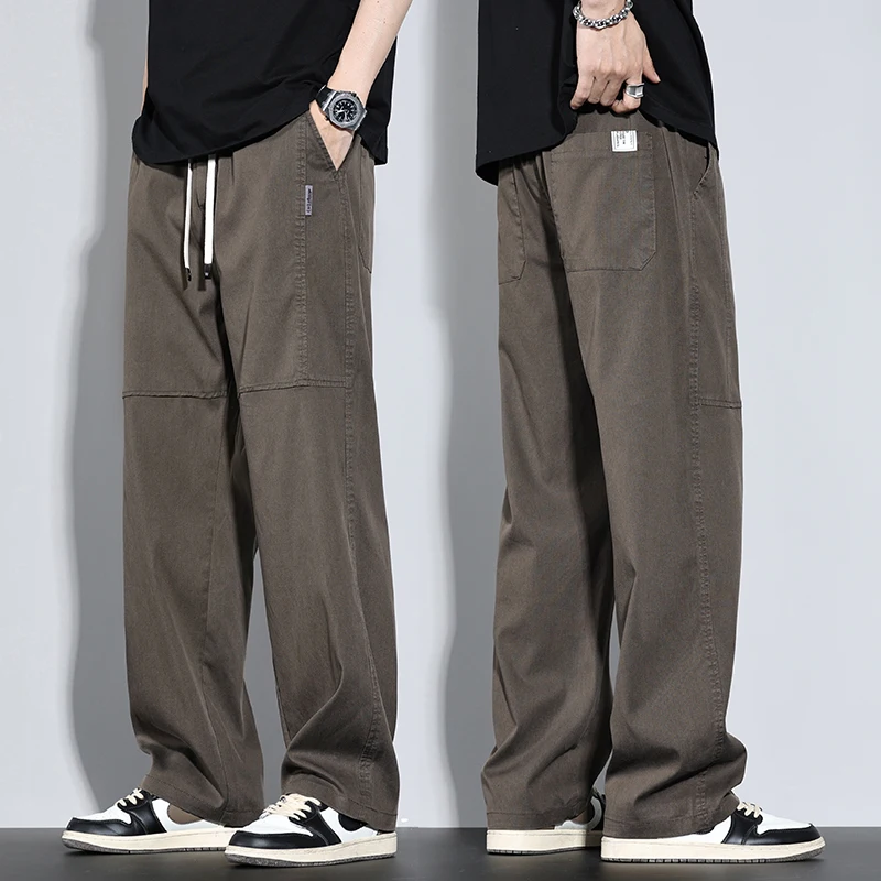 

Linen Casual Pants Men's Summer Thin Loose Straight Ice Silk Wide Leg Long Pants Faionable Urban Sle Straight Tube Trousers