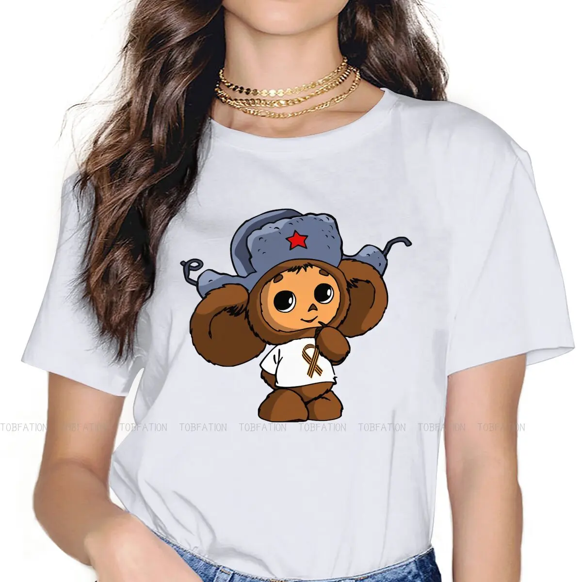 

USSR Women Tshirts Cheburashka Cute Soviet Russian Cartoon Gothic Vintage Female Clothing Oversized Cotton Graphic Clothes