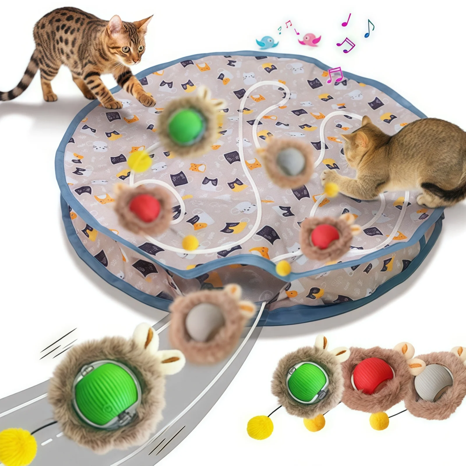 Interaktives Katzenspielzeug: Ballabdeckungs-Set, schnell rollend, im Beutel, Versteckspiel für Kätzchen, bewegungsaktiviertes interaktives Katzenspielzeug für drinnen