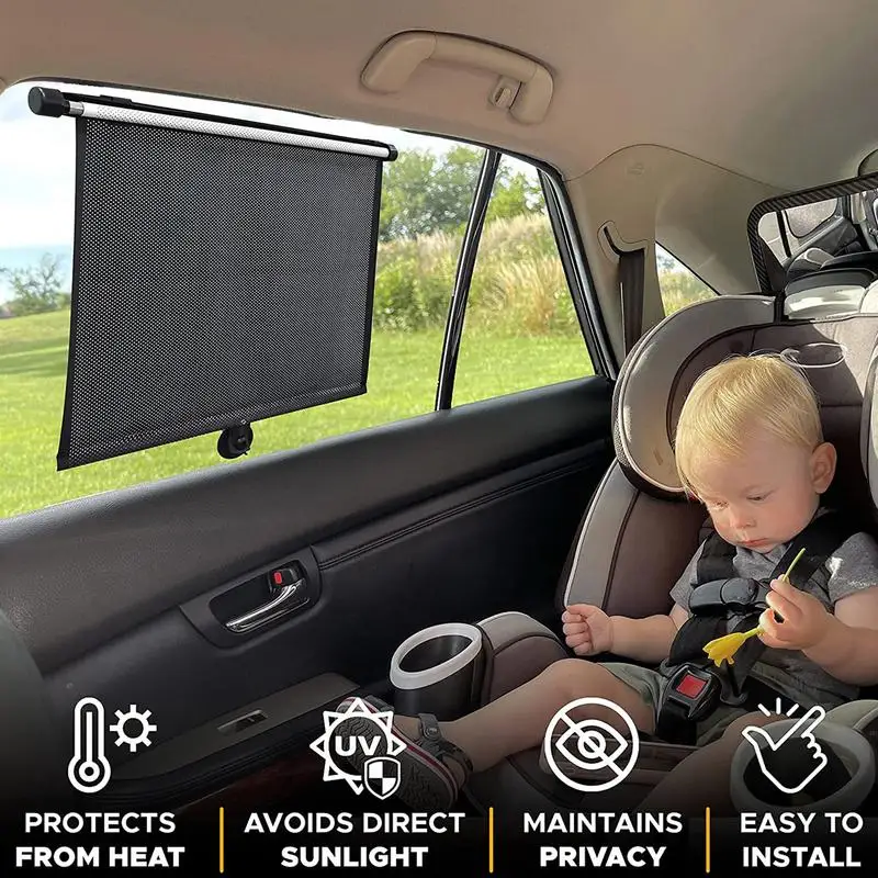 Retractable Window Roller Sunshade For Car Automotive Window Sunshades Magnetic Heat Insulation Car Curtain Sun Glare UV Rays