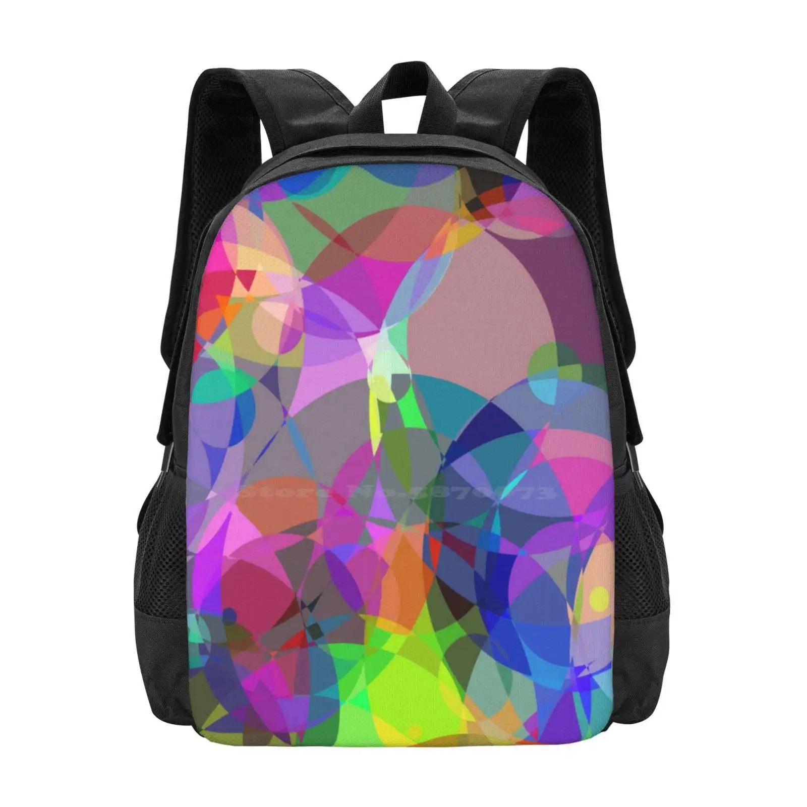 Flower Circle 12 Hot Sale Schoolbag Backpack Fashion Bags Flower Multicolored Bright Geometric Shapes Novel Triangles Green