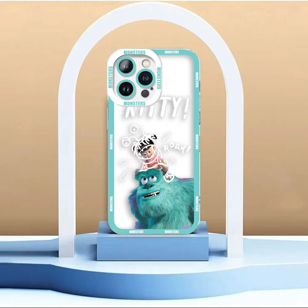 Capa clara caso de telefone para iphone 15 14 12 13 11 16 8 7 se plus x xr xs max caso funda capa escudo disney monsters inc sullivan