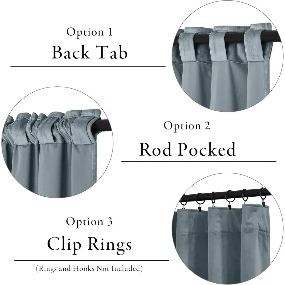 102 cortinas de terciopelo azul piedra, juego de 2 paneles para dormitorios y salas de estar, aislamiento térmico suave y opaco, diseño de pestaña trasera, 52