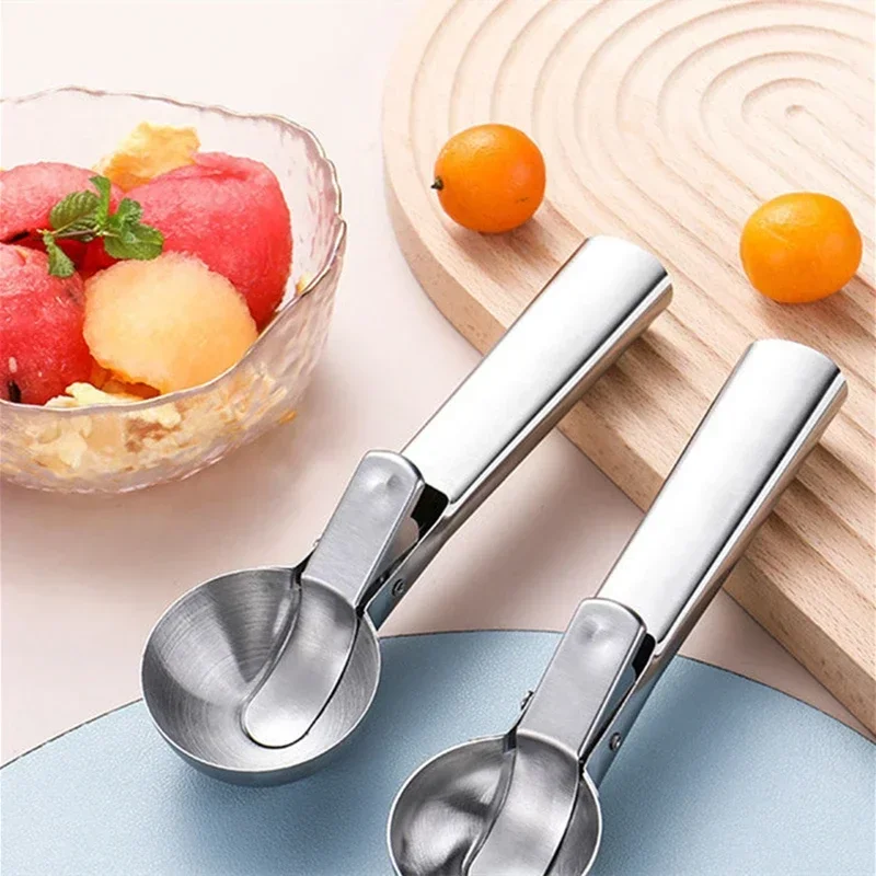 Stainless Steel Dual-purpose Ice Cream Scoop  Multifunctional Fruit Scoop Ice Cream BallScooper Kitchen Supplies Ice Cube