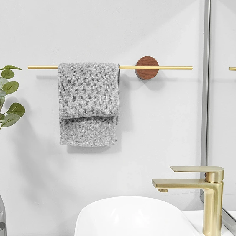 Minimalist Walnut Towel Rack, Bathroom Towel Rack, Sliding Single Rod, No-Punch, Solid Wood Racks,40cm, 50cm