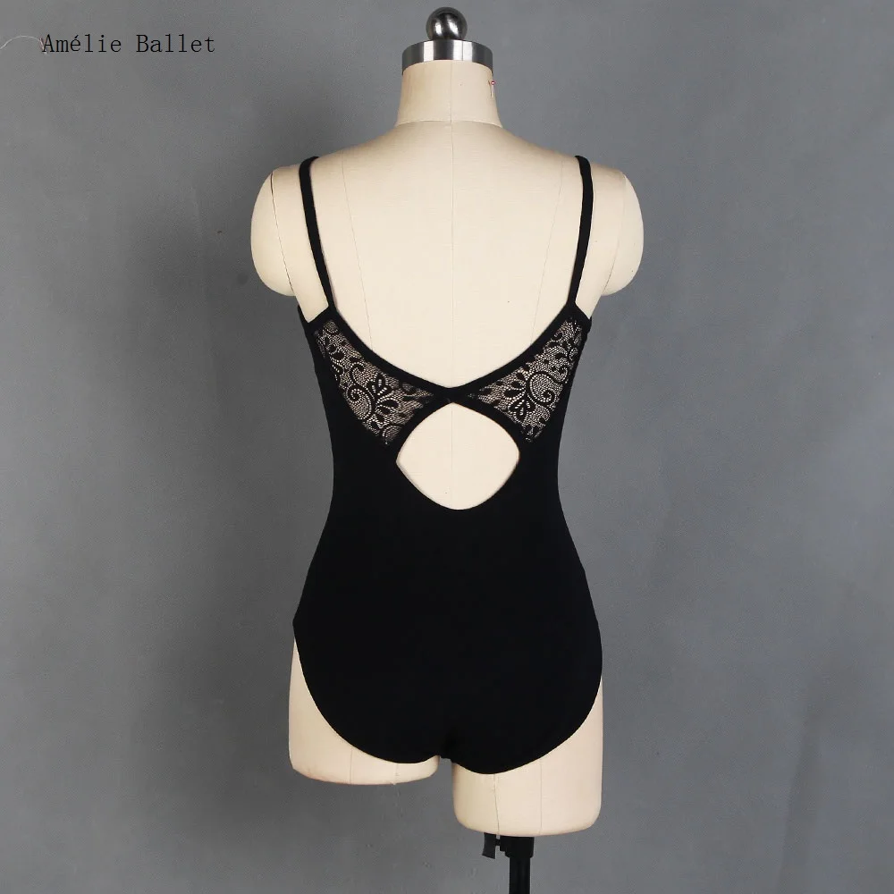 01D2101 Black Cotton and Lace Leotards Bodysuit for Girls and Women Ballet Wear Practice Camisole Leotard