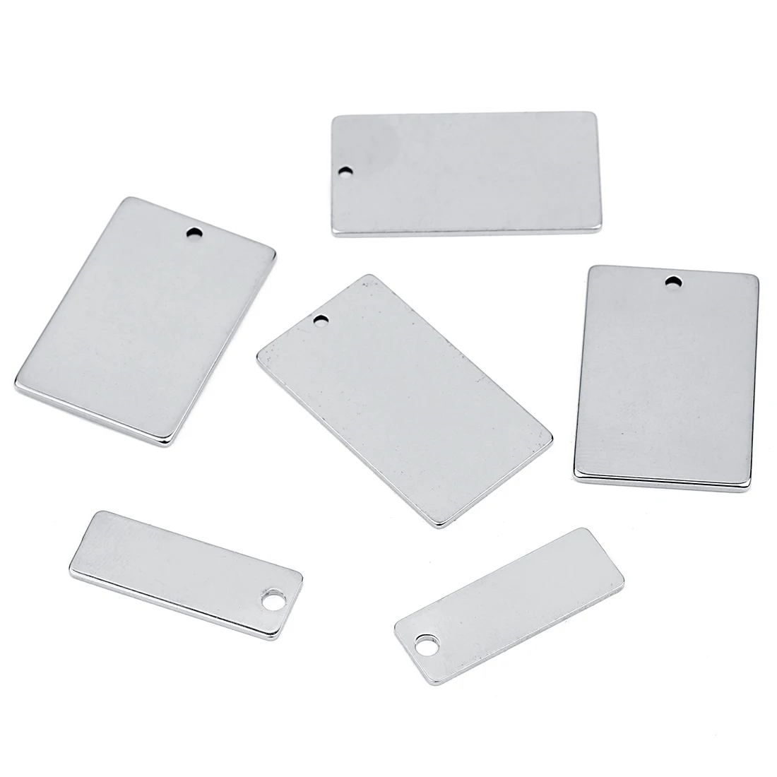 SAUVOO 10pcs Stainless Steel Rectangle Blank Charms Engrave Design Logo Tags For Necklace Keychain Bags Jewelry Findings