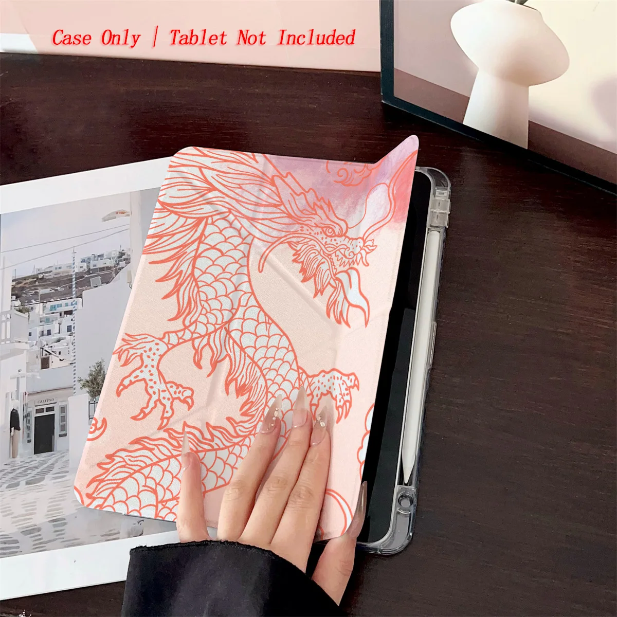 حافظة لجهاز iPad مطبوعة على شكل تنين وردي لطيف على شكل حرف Y قابلة للطي لهاتف Apple iPad Pro/Air/Mini غطاء نحيف مضاد للخدش #2