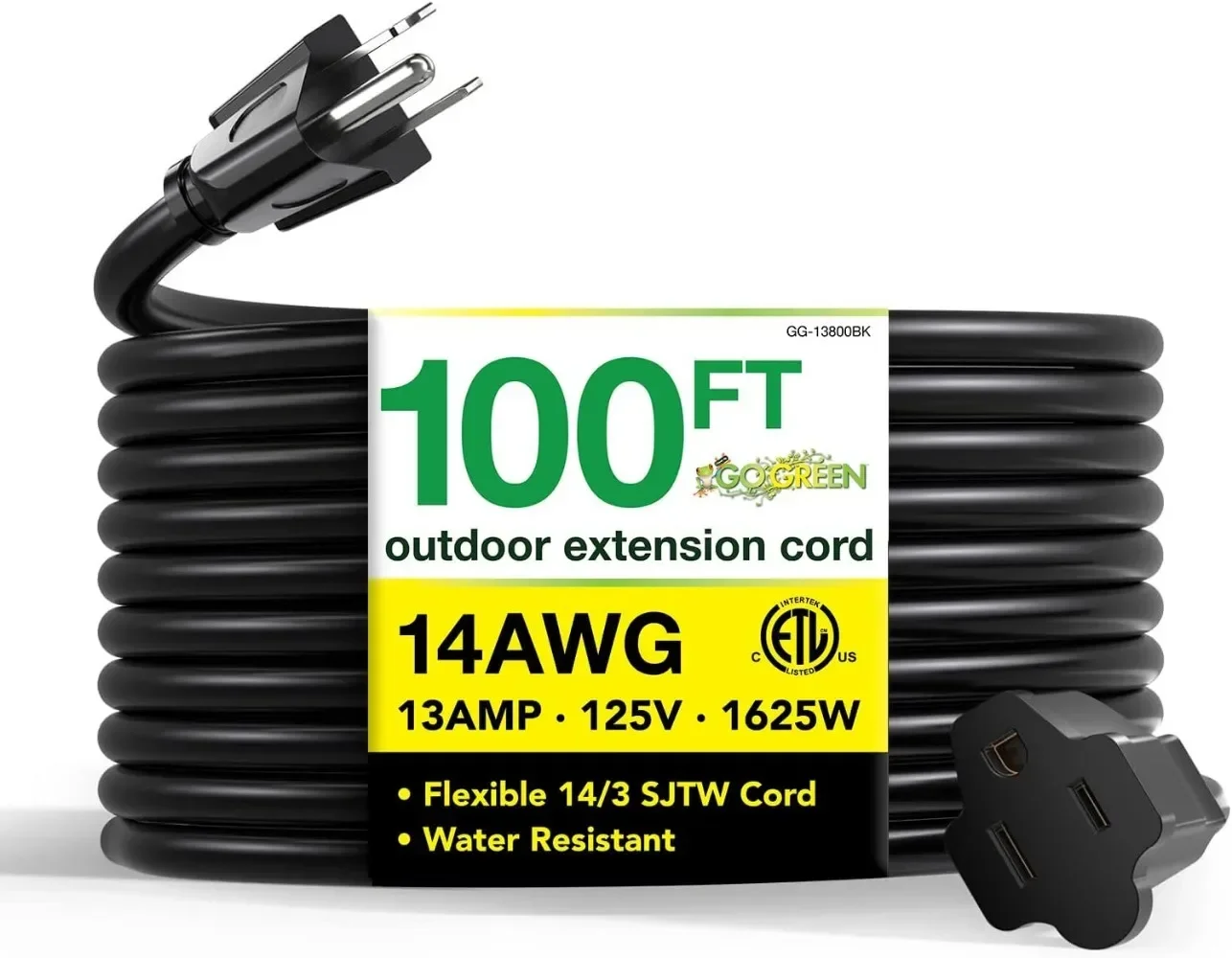 Outdoor Extension Cord Moisture-proof Wear-resistant and Durable for Heavy Equipment and Tools Black 100 Ft