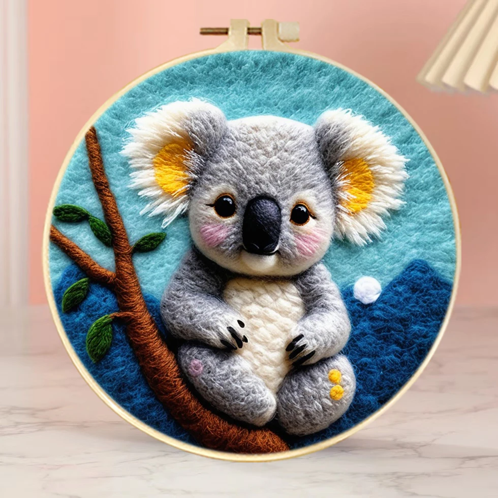 

1 Pack Wool Felting Painting Kit Handicraft Needle Wool Painting Animals on trees For Home Decors Art Craft Gift