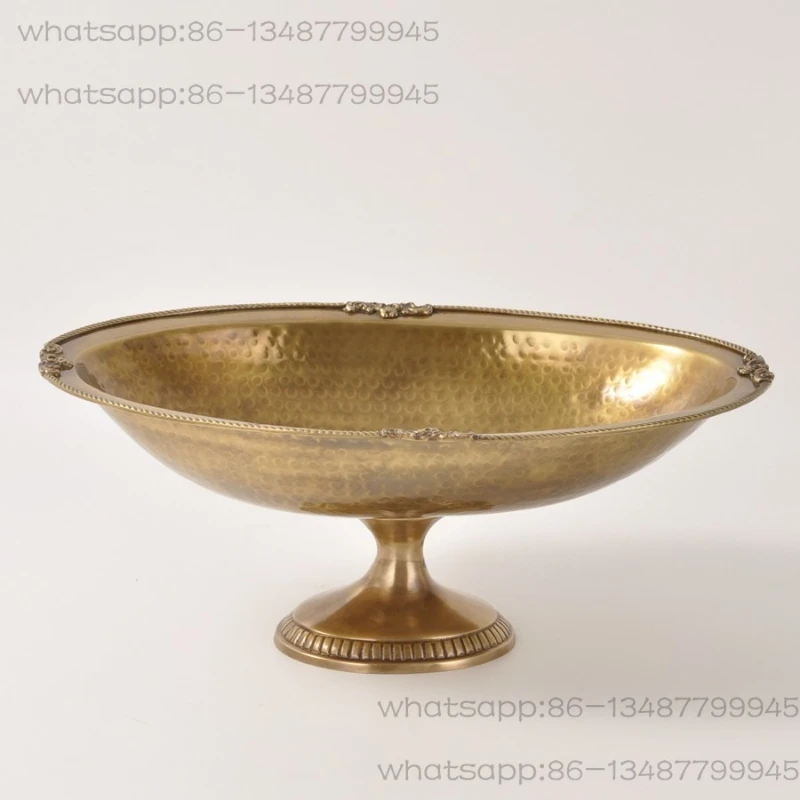 

Handmade brass hand hammer pattern American retro fruit plate snack bowl entrance decorative coffee table light luxury storage