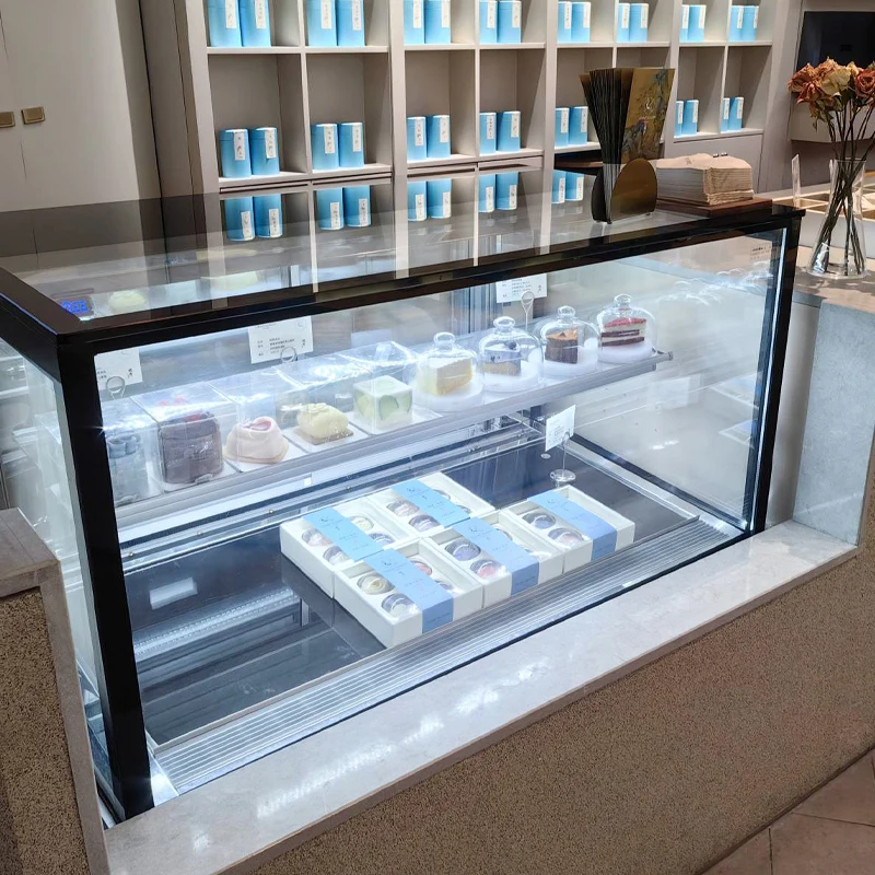 Cake cabinet, refrigerated display cabinet, commercial rear door, air-cooled, frost free desserts, ice cream, fruits, cooked