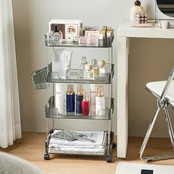 Wheeled shelf trolley cosmetics storage lipstick box facial mask makeup brush finishing multi-functional table bottom storage