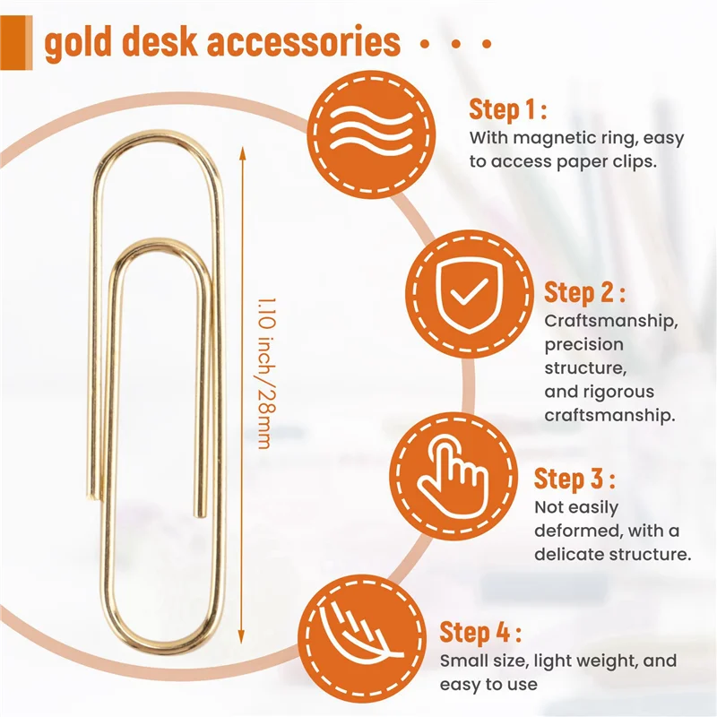 Золотые скрепки для бумаг элегантного магнитного мраморного белого цвета, 28 мм, 100 скрепок в коробке