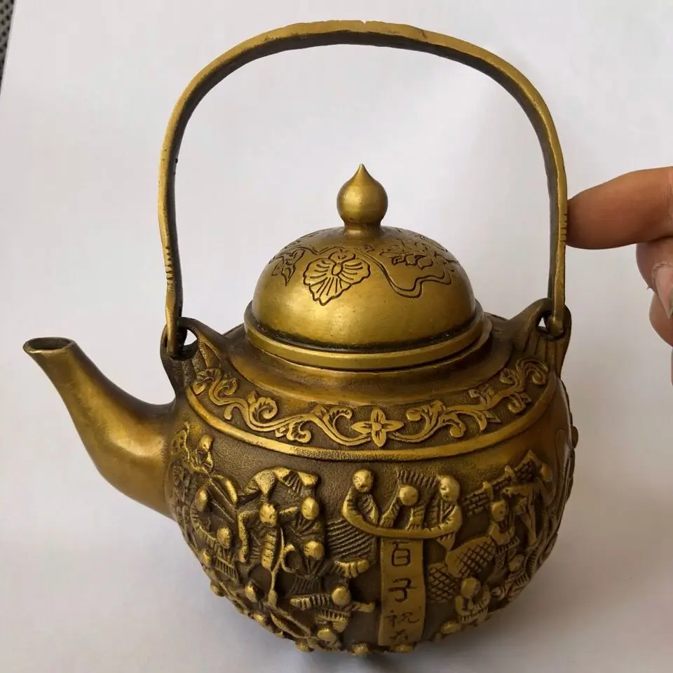 Retro Hundred sons birthday picture Teapot Ornament Decoration Tea Pet Figurines Desk Decor Accessories