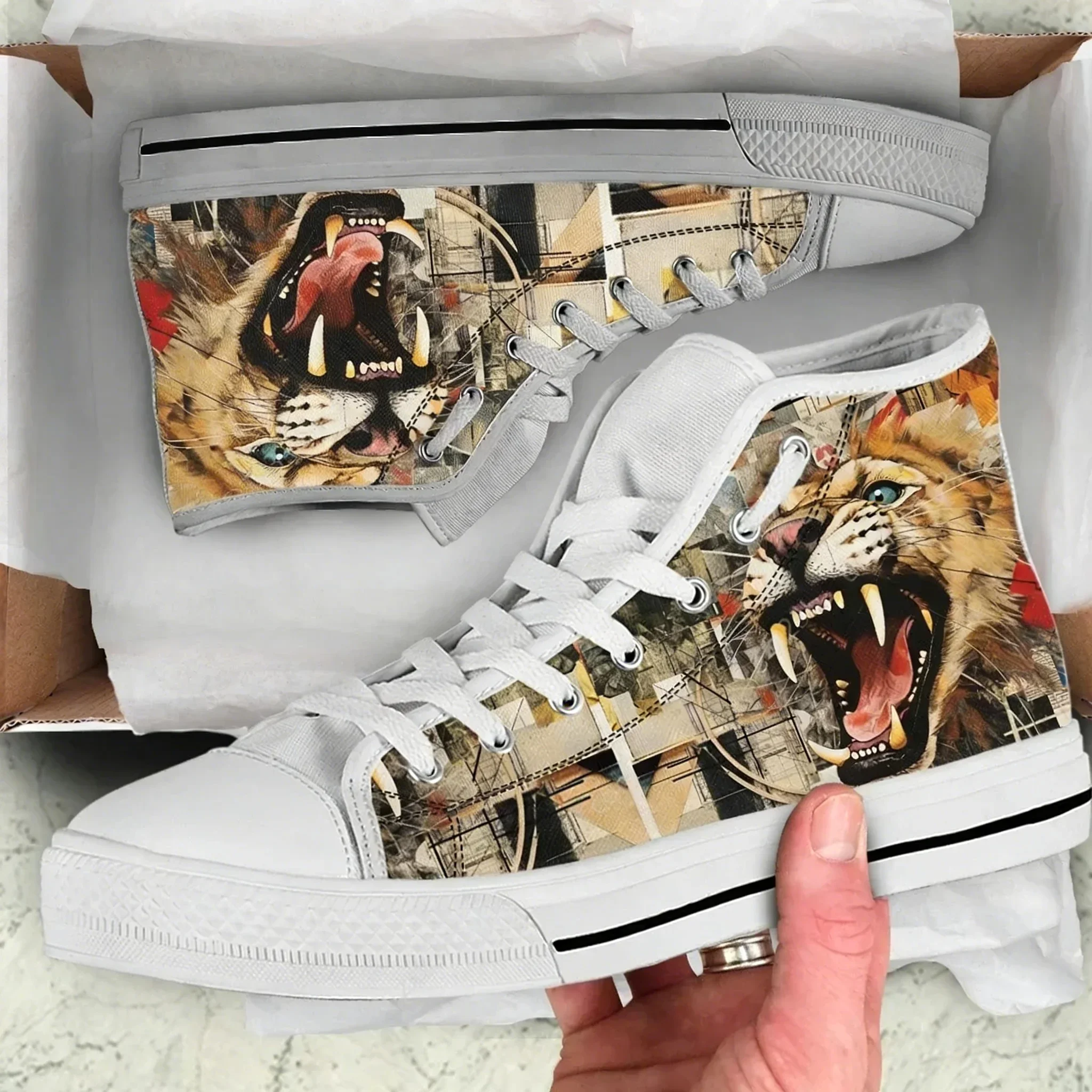 

Кроссовки Cool Lion Fierce Tiger High Top, высококачественные мужские, женские и подростковые кеды из канваса, повседневная обувь для пар